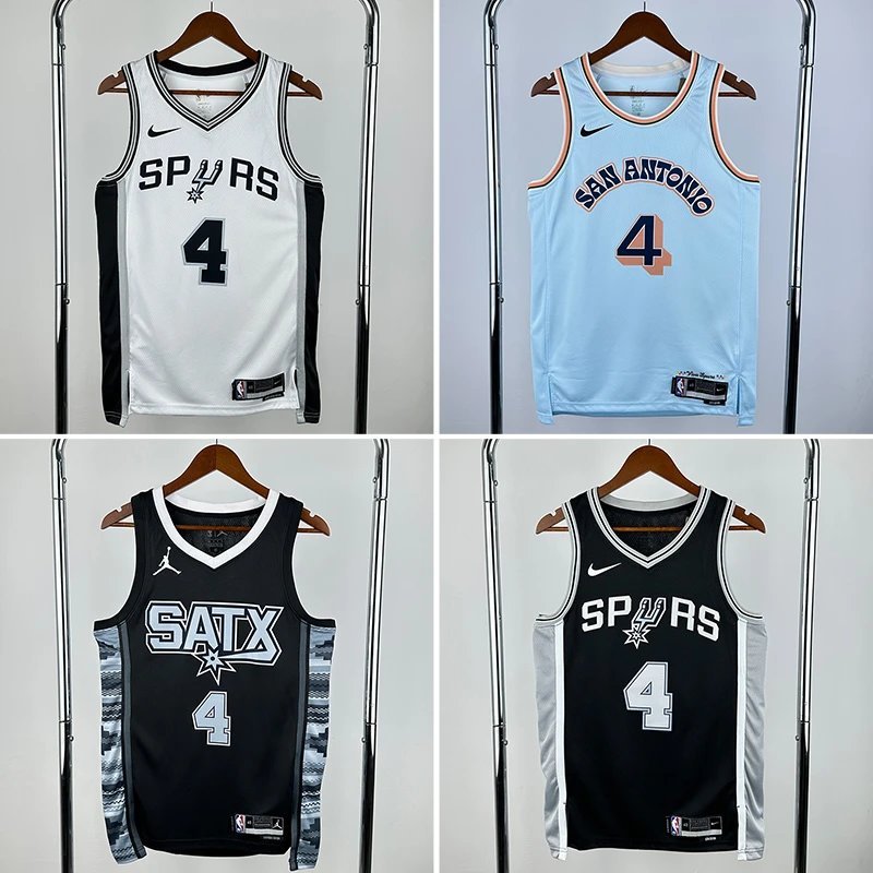 SW Version NBA25 Season Spurs City Version No. 4 Fox Jersey Retro เสื้อบาสเกตบอลชาย Hot Press Jersey