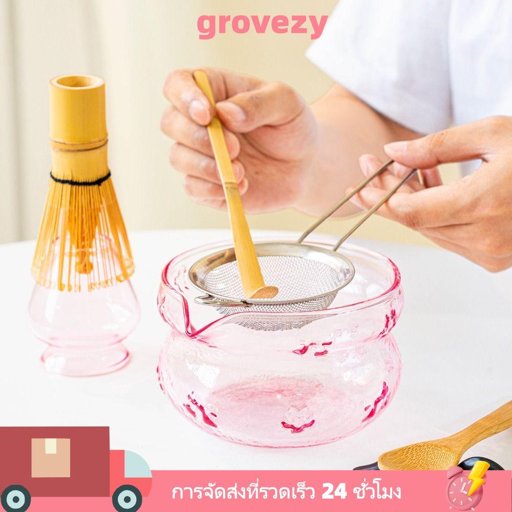 GROVEZY ชามมัทฉะ, พร้อมชุดทํามัทฉะ Spout Bowknot, แก้วชามชาสีชมพูแบบใช้ซ้ําได้คนรักชา