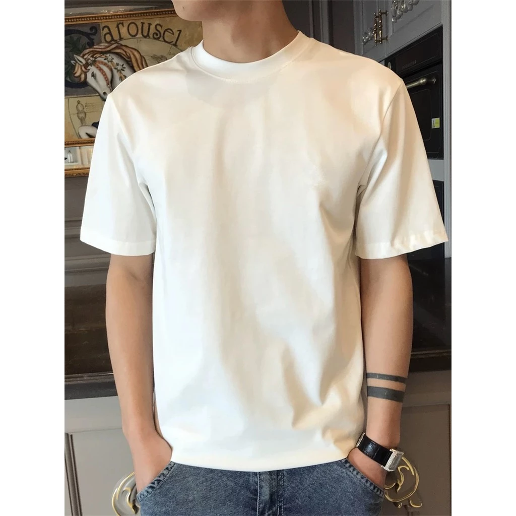 เสื้อยืดผู้ชายคอกลม แขนสั้น เสื้อคนอ้วน ยืดเปล่า oversize เสื้อยืดแฟชั่น โอเวอร์ไซส์ทรงหลวม เนื้อผ้านุ่มเย็นสบาย สีขาว