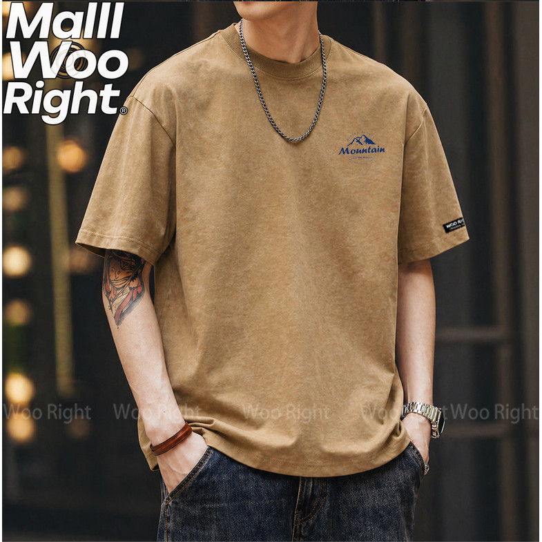 Woo Right تيشيرت رجالي سادة قطن 100% واسع 220 غ — صورة 2