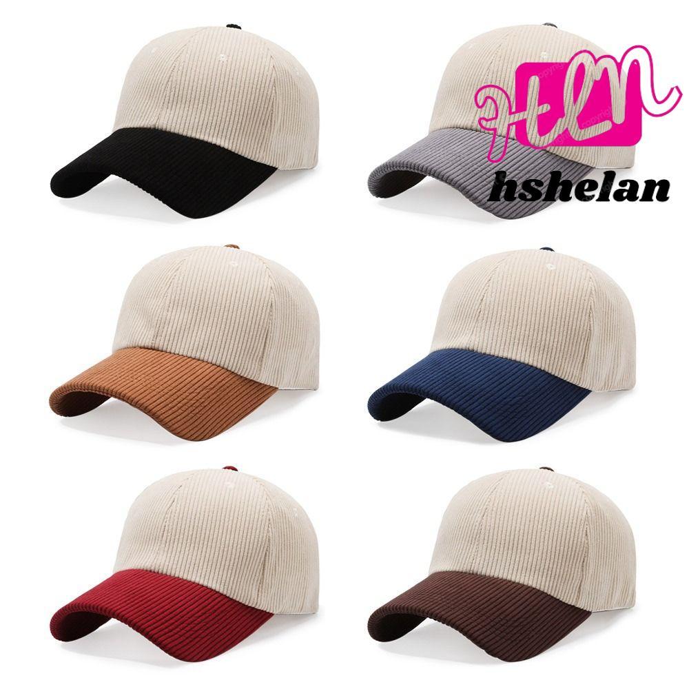 หมวกเบสบอล HHSHELAN ดีไซน์ปักลาย_patchwork_ผ้าลูกฟูกกำมะหยี่ ป้องกันแสงแดด แฟชั่นสำหรับทุกวัน