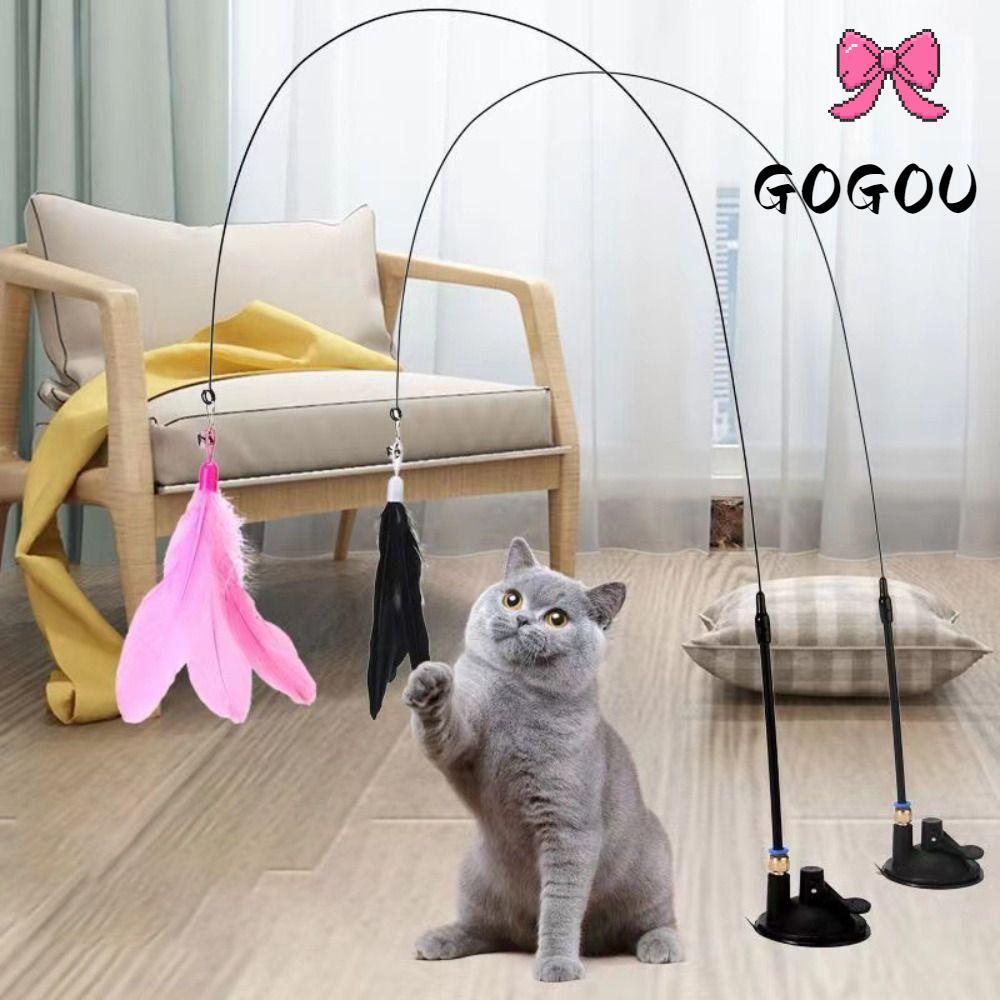 GOGOU Feathers Wand, Bell 80 ซม.ของเล่นแมว,Super ดูดถ้วยยาวเสากัดที่ถอดออกได้ของเล่นแมว Accesorios