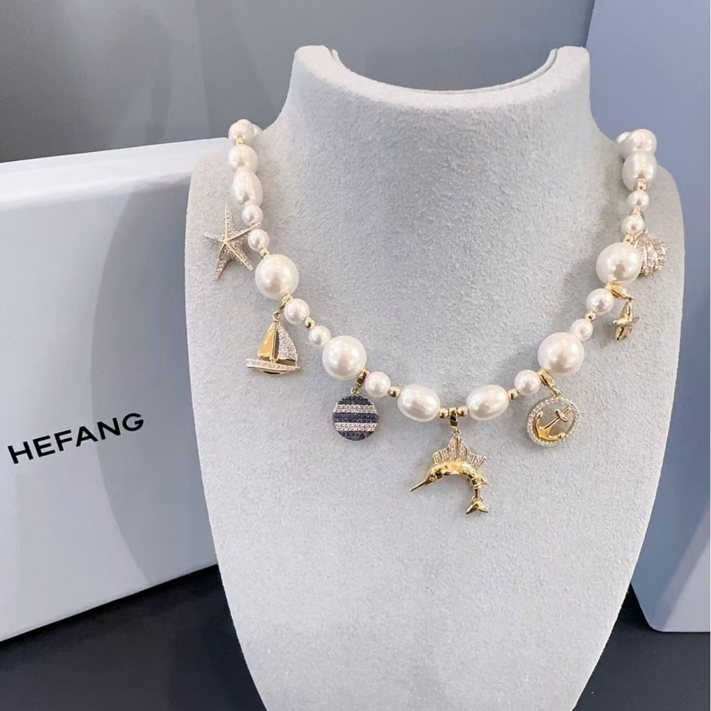 [จัดส่งในวันเดียวกัน] ขายร้อน HEFANG Square Home Geometric Square Shell สร้อยคอ Ocean Pearl Shining 