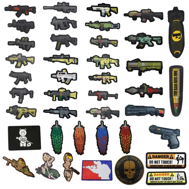 ยาง PVC 3D ปืนพกปืนไรเฟิลปืน AK47 อาวุธ Bullet Airsoft Hook Patch Fastener Badge Combat สําหรับกระเป๋าเป้สะพายหลังแจ็คเก็ตเสื้อผ้ากระเป๋าหัวเข็มขัดตะขอ