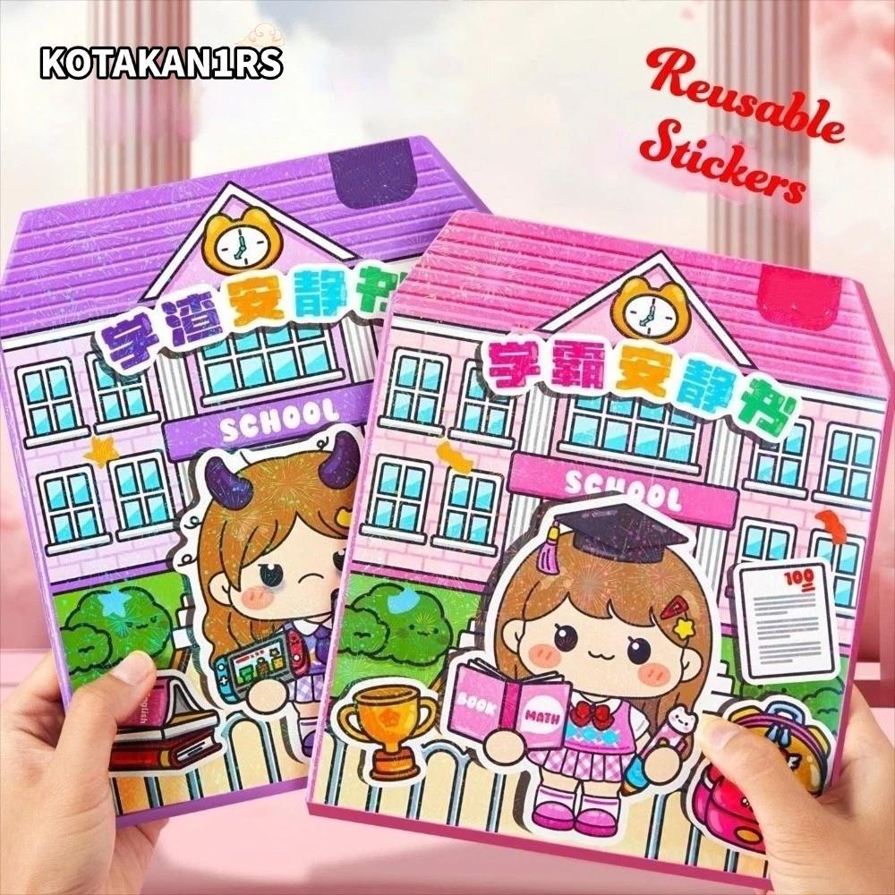 หนังสือสติกเกอร์ KOTAKAN1RS, สติกเกอร์หนังสือที่เงียบสงบเพื่อการศึกษาที่ทําด้วยมือ, การ์ตูน PET น่าร