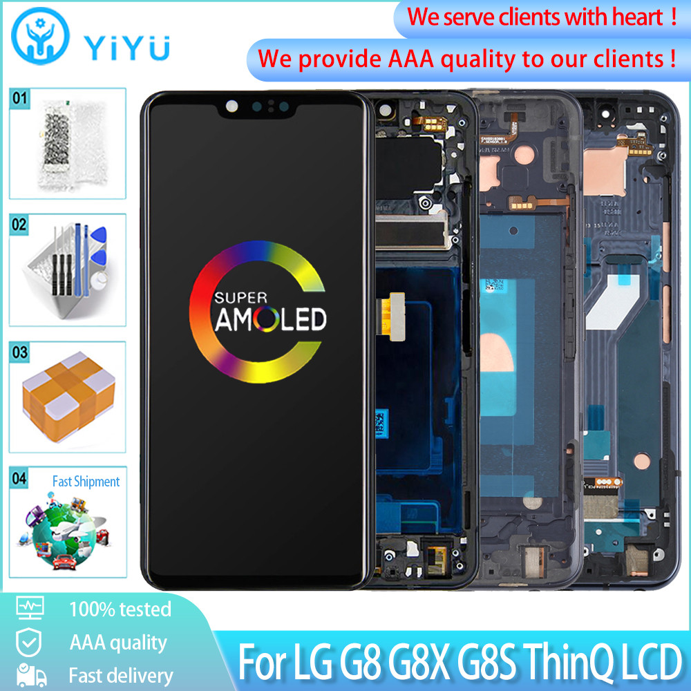 AAA + สําหรับ LG G8X G8S V50S G8 ThinQ จอแสดงผล LCD หน้าจอสัมผัสกรอบ Digitizer แผงสําหรับ LG G8 Thin