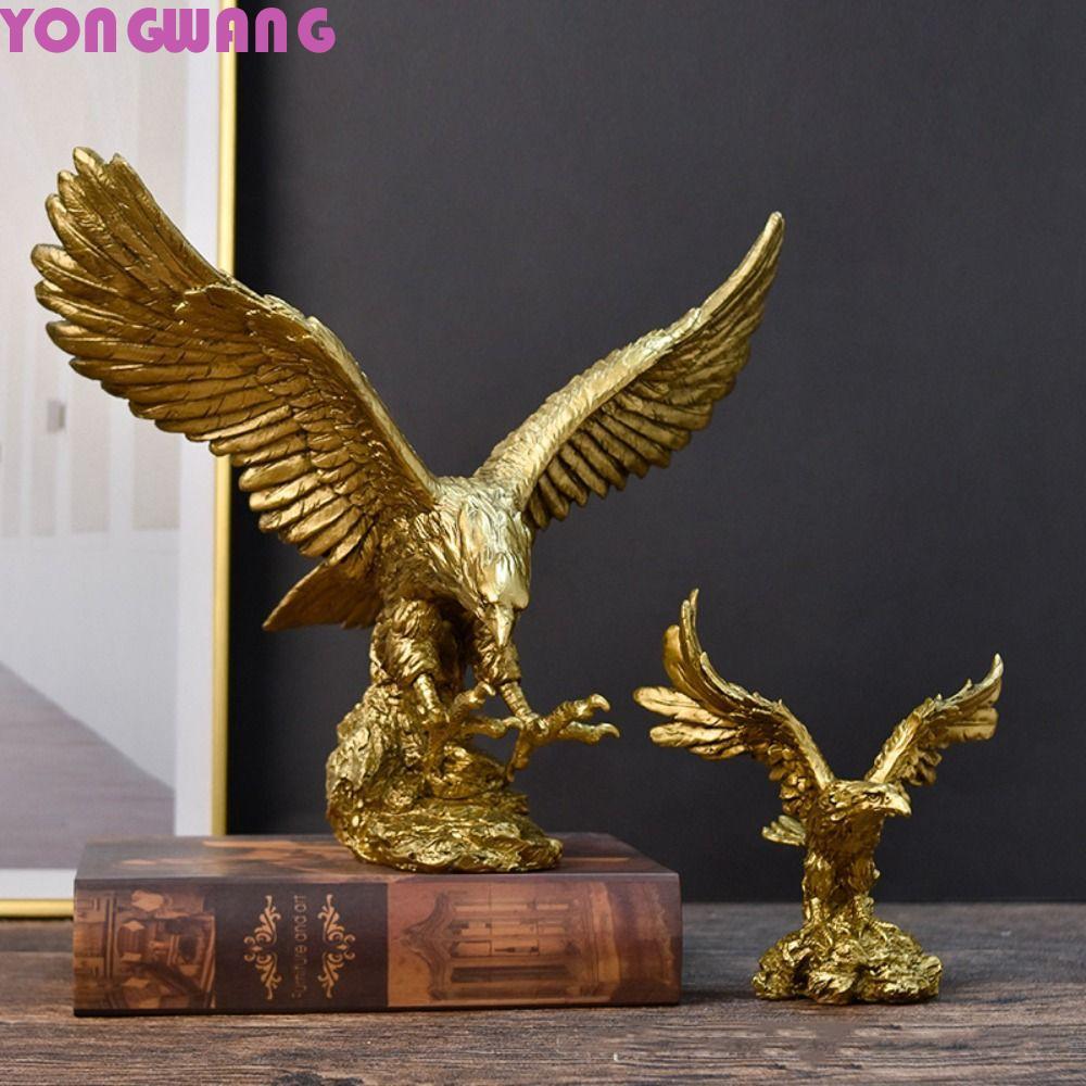 YONGWANG66HR ตุ๊กตา Golden Eagle, เรซิ่น Eagle เรซิ่น, เครื่องประดับครอบครัวสไตล์ Vivid Home Decor
