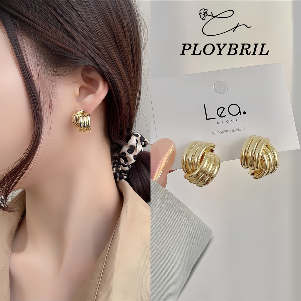 PLOYBRIL ต่างหู รูปตัวอักษร ประดับไข่มุก พลอยเทียม หรูหรา สําหรับผู้หญิง E080