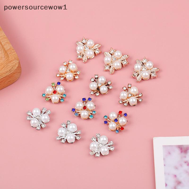 WOW 10 ชิ้นดอกไม้มุก Rhinestone ปุ่มประกายคริสตัล Hairpins งานฝีมือ DIY TH