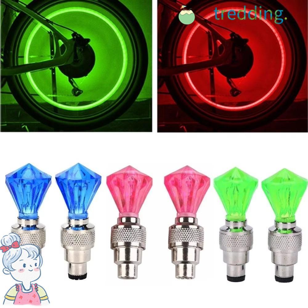 TREDDING491 2PCS ไฟ LED จักรยาน, Polychrome Flash Light ไฟฝาครอบวาล์วยาง, Universal กันน้ํารูปอัญมณี LED ล้อยางจักรยานใช้