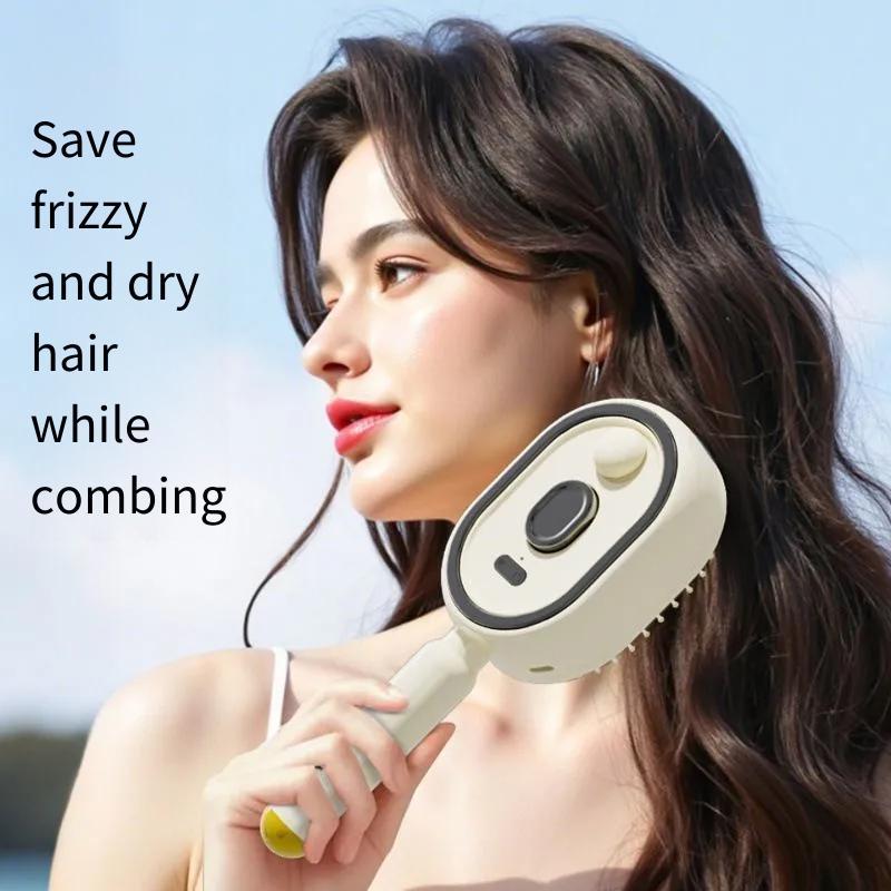 สไตล์ใหม่ไฟฟ้าสเปรย์ถุงลมนิรภัย Smoothing หวีป้องกันตัวเองแบบคงที่ Atomizing Hair Care ทําความสะอาด Tangled ผม Fluff