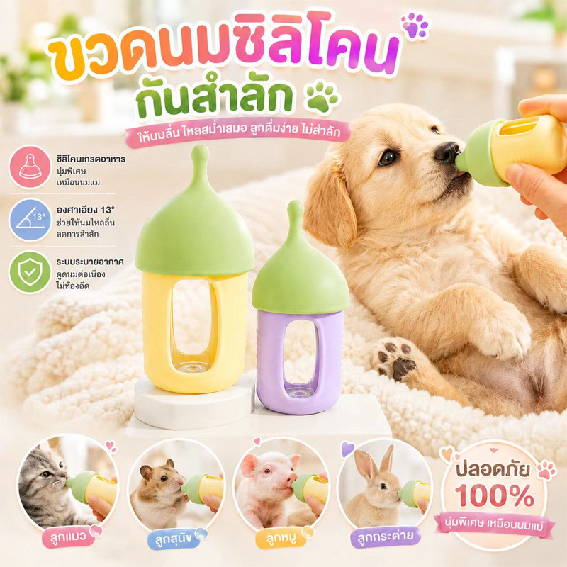 🐱ขวดนมแมว ขวดยายสำลักหลักฐาน 20/60/80ml ขวดนมสัตว์เลี้ยง จุกนมซิลิโคน จุกนมเลียนแบบน้ำนมแม่ ล้างง่าย