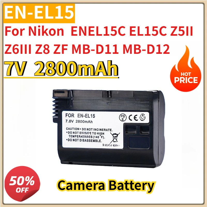 ใหม่เปลี่ยนแบตเตอรี่กล้อง 7V 2800mAh EN-EL15C สําหรับ Nikon ENEL15C EL15C Z5II Z6III Z8 ZF MB-D11 MB