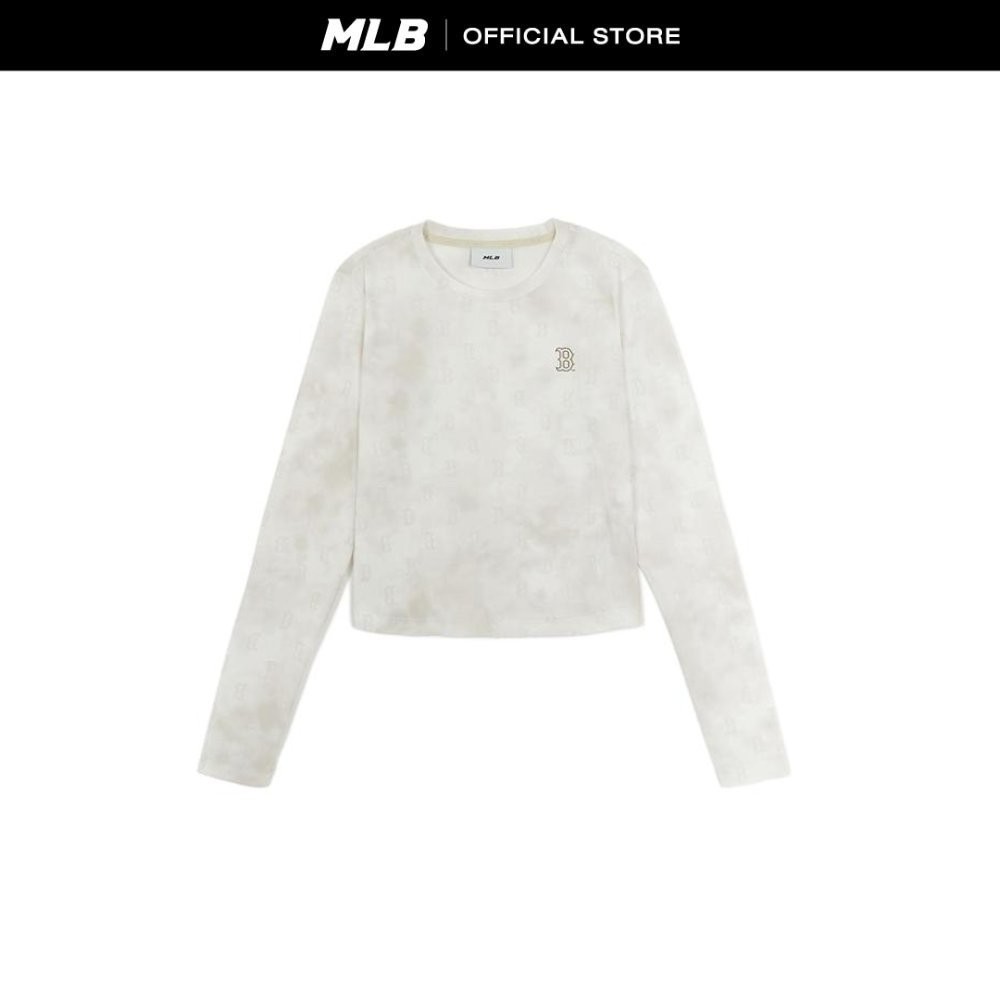 MLB เสื้อครอป ผู้หญิง Women Monogram Tie-Dyeing Print Slim Fit Crop Long Sleeve T-Shirts รุ่น 3FTSM0