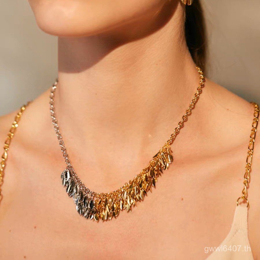 ออกแบบสร้อยคอเรือคอหญิงสี Leaf Series Broken High-End Niche Hit พู่รู้สึกทองเงิน Classy Chain Peas เ