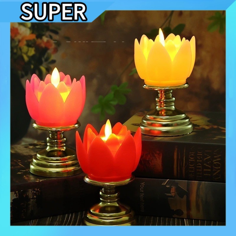 เทียน LED รูปดอกบัว 🌸 ไฟสลัวนวล 🕯️ บูชา ทำบุญ ✨ ตกแต่งบ้าน 🏠A00214