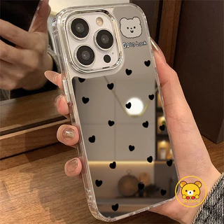 การ์ตูนหมีกระจกเคสโทรศัพท์สําหรับVivo V70 ELite FE V60 Lite V60E V23 Y500 Y500i Y500S Y400 Y31D Y21D Y05 Y11D Y51 Y50 T4X T4 Proปลอกหัวใจน่ารัก