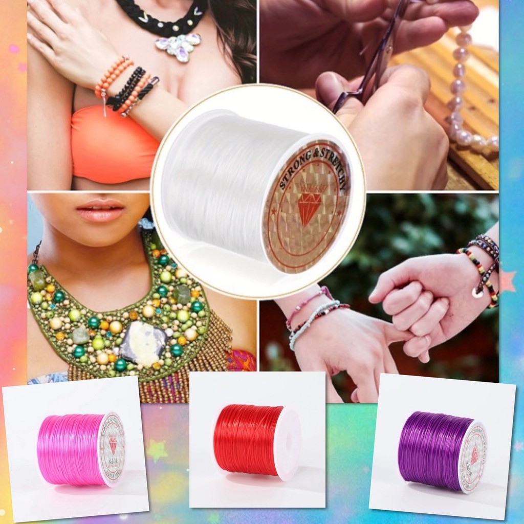🐱 ด้ายยืด ไหมยืด เอ็นยืด ร้อยสร้อย ร้อยลูกปัด เครื่องประดับ DIY หนา 0.8 ซม. ยาว 50 เมตร รุ่นอัพเกรด ทอพิเศษ 🐱