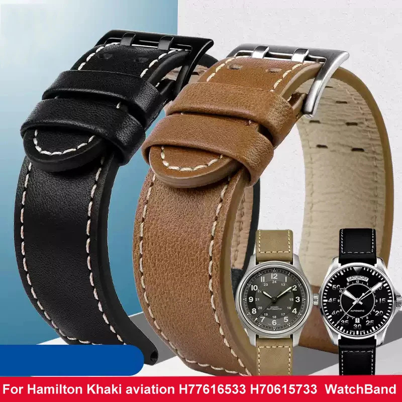 Genuine Leather jazz Watch strap For Hamilton Khaki aviation H77616533 H70615733 field Men's WatchBa