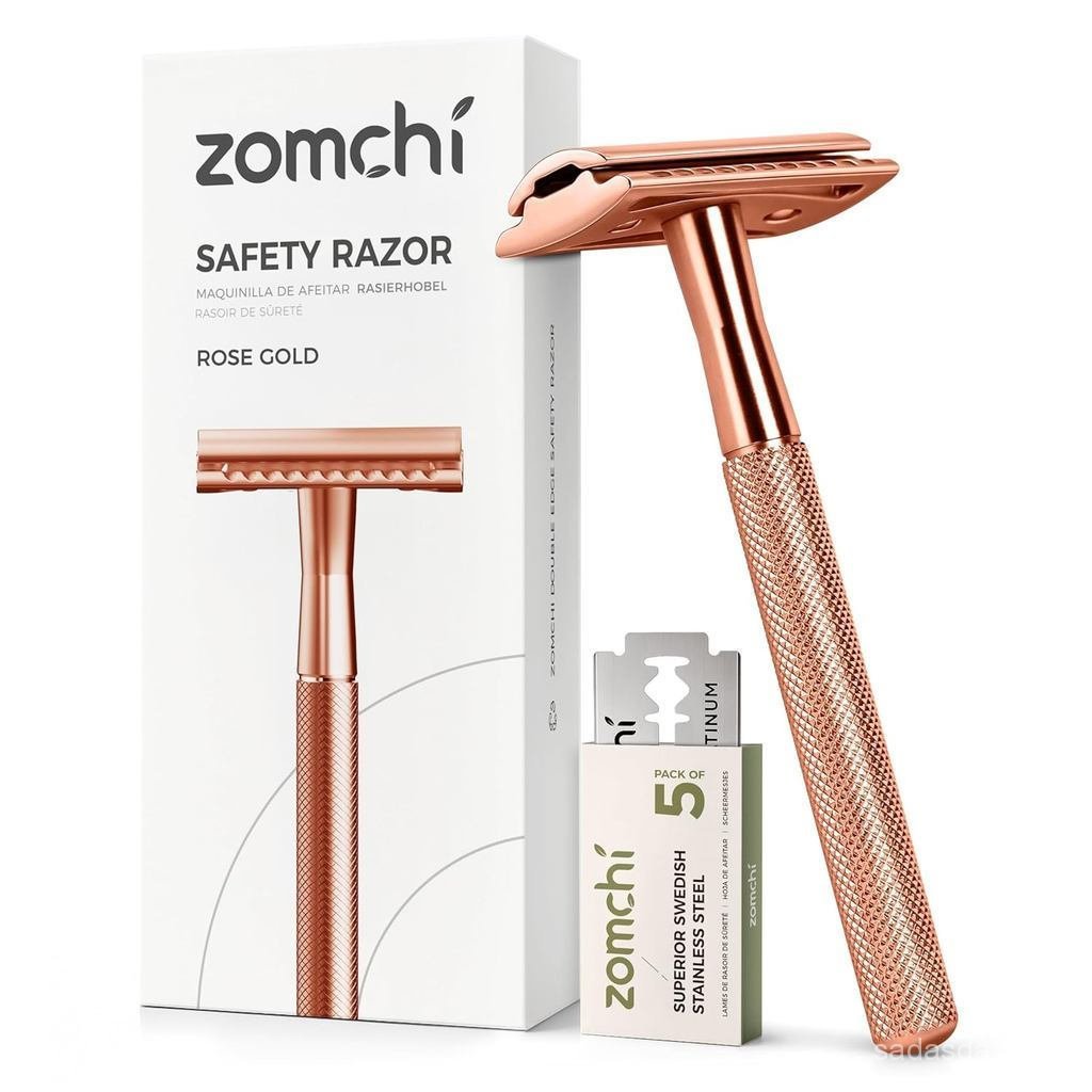 ZOMCHI Safety Razor for Men&Women with 5 Double Edge Safety Razor Blades, Double Edge Razor, Plastic