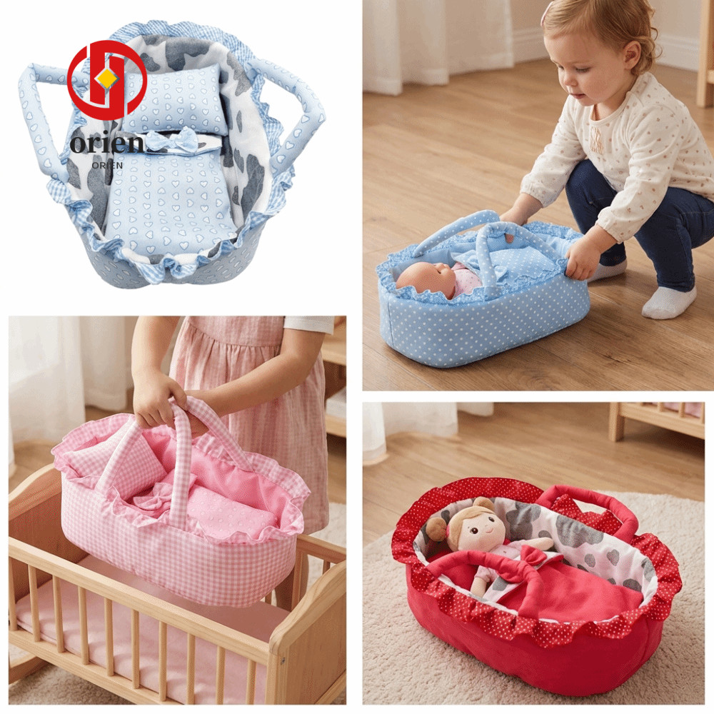 ORIEN ตุ๊กตาตะกร้า, Hand-pull Design สีชมพู Gingham ตุ๊กตาอุปกรณ์เสริม,น่ารักล้างทําความสะอาดได้วัสดุ Ruffled Design Soft แกล้งเล่นของเล่นของขวัญ