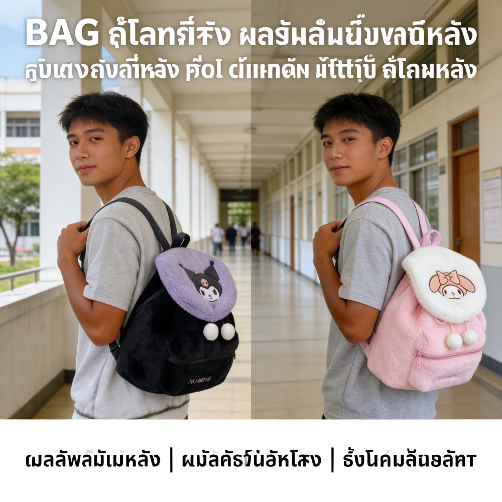 (ขนาดใหญ่ BAG จุของได้เย ชินนาม่อนโรล ลายการ์ตูนคิตตี้ ผ้ากํามะหยี่ขนนิ่ม กระเป๋านักเรียน กระเป๋าเป้สะพายหลัง พร้อมส่ง)
