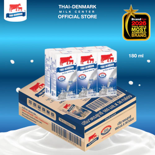 นมไทยเดนมาร์ค รสจืด 180 มล. ยกลัง 36 กล่อง นมวัวแท้ 100% UHT นมโคแท้