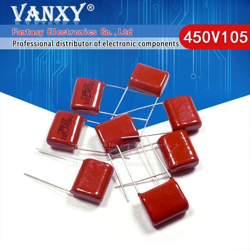 10PCS 1uF 450V CBB Polypropylene ฟิล์มตัวเก็บประจุพิทช์ 15 มม.105 450V 1uF 450V105