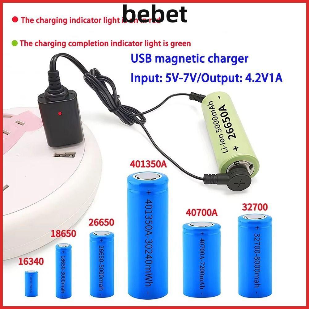 BEBET เครื่องชาร์จแบตเตอรี่ลิเธียม 1 ชิ้น, สายชาร์จแบตเตอรี่ USB สากล, เครื่องชาร์จแม่เหล็ก USB แม่เหล็ก 3.7V 4.2V สําหรับ 18650 16340 26650 แบตเตอรี่