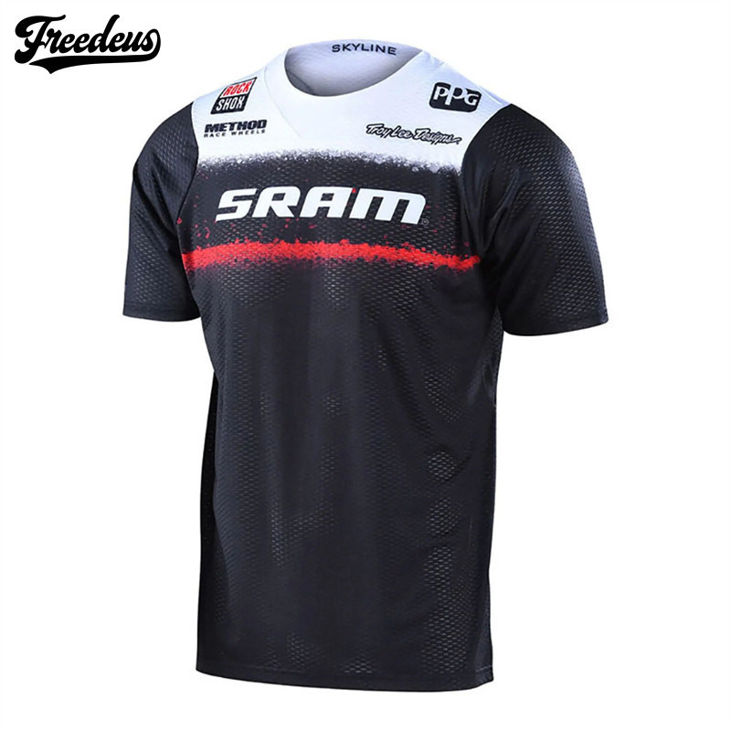 สไตล์ใหม่ SRAM Off-Road รถจักรยานยนต์ Jersey แขนสั้น Racing เสื้อยืด Quick-Drying Breathable Thin สไตล์จักรยาน