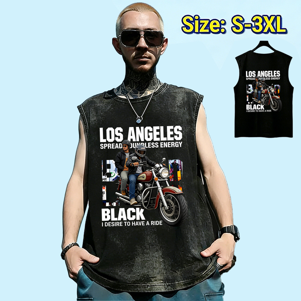 Sea.Tee เสื้อแขนกุด oversize ผ้าCotton100% เสื้อวินเทจ sleeveless vest ใส่สบาย 'LOS ANGELES' 3XL