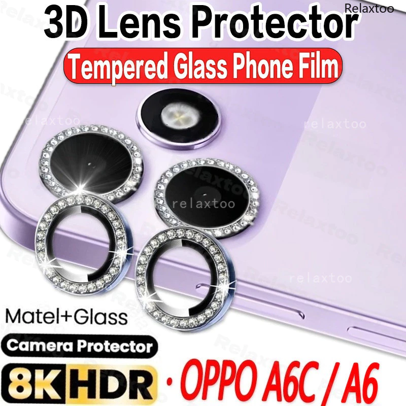 Glitter Diamond Full โค้งเลนส์กล้องสําหรับ OPPO A6 Pro TCS A6C A6X A6T A6S OPPOA6t Pro A6tPro A6Pro 5G 4G เลนส์โลหะใสแหวนกระจกนิรภัยเลนส์กล้องโทรศัพท์ฟิล์ม