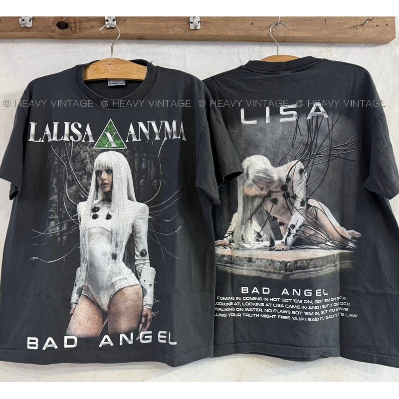 LISA BAD ANGEL BIO WASHED Glitter BL เสื้อวินเทจ เสื้อทัวร์ ลิซ่า heavy vintage shirt