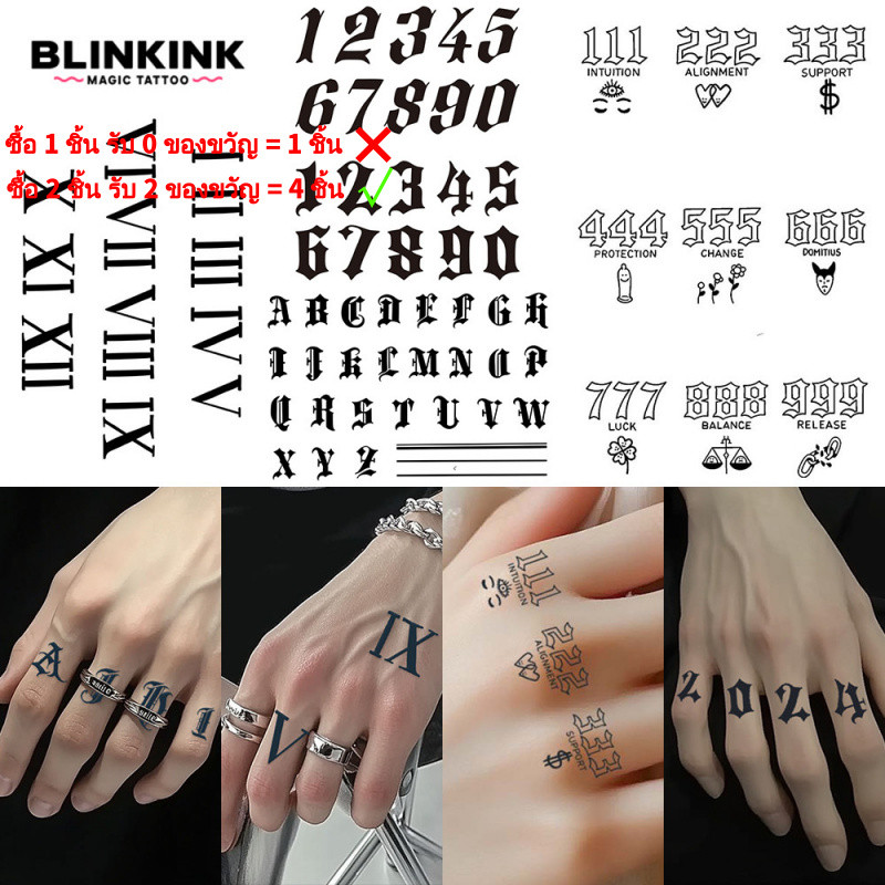 BLINKINK ตัวเลขตัวอักษรรอยสักกึ่งถาวรติดทนนาน 2 สัปดาห์สติกเกอร์รอยสักกันน้ําสมุนไพรเฮนน่ารอยสักชั่วคราว