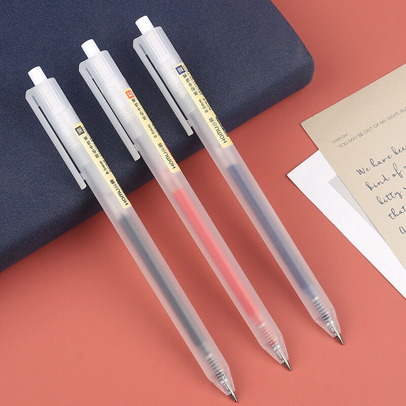 สินค้าพร้อม Minimalist Clear Gel Pen Writing Pens Black Blue Red 0.5mm