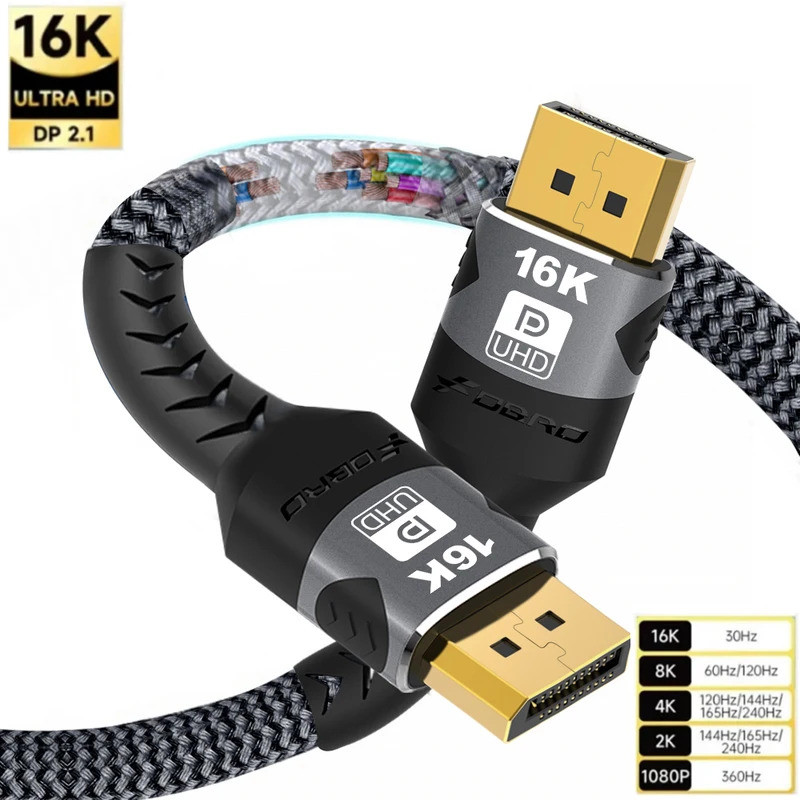 16K DP 2.1 Displayport Cable 16K 30Hz 8K 60Hz 4K 120Hz 32Gbps Video Audio Cable Display Port 1.2 อะแ