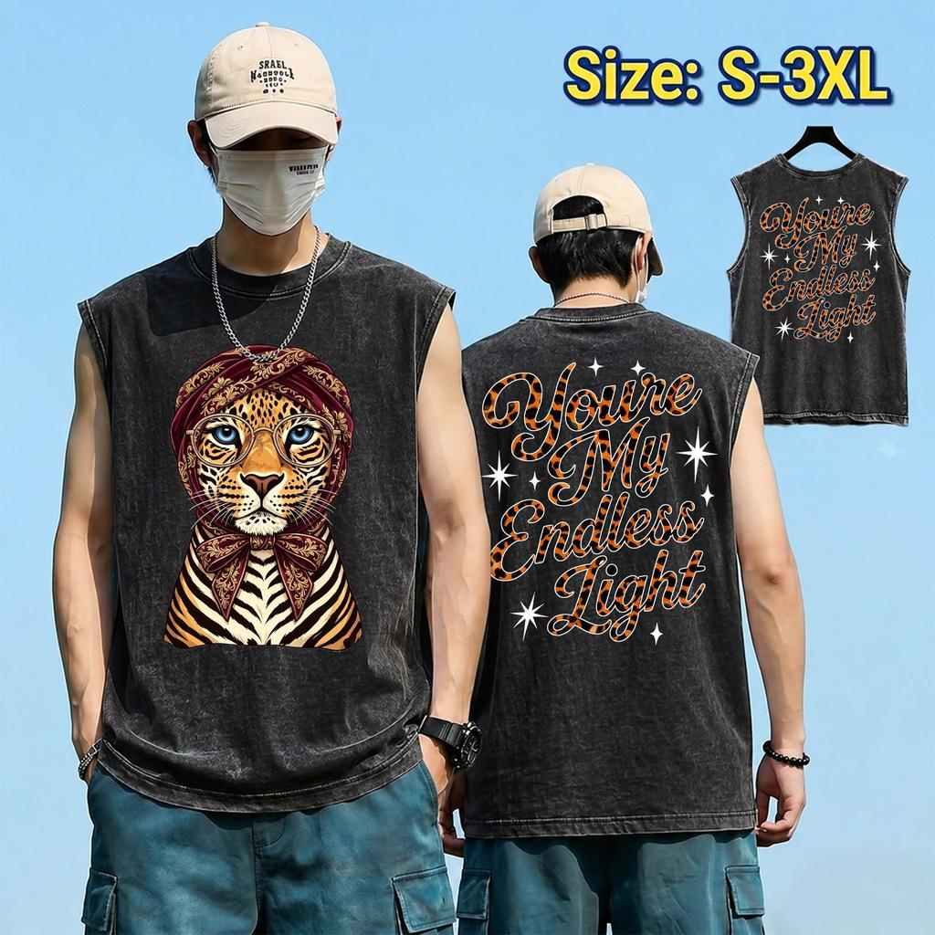 Sea.Tee เสื้อแขนกุด oversize ผ้าCotton100% เสื้อวินเทจ sleeveless vest ใส่สบาย 'YOUIE Tiger' 3XL