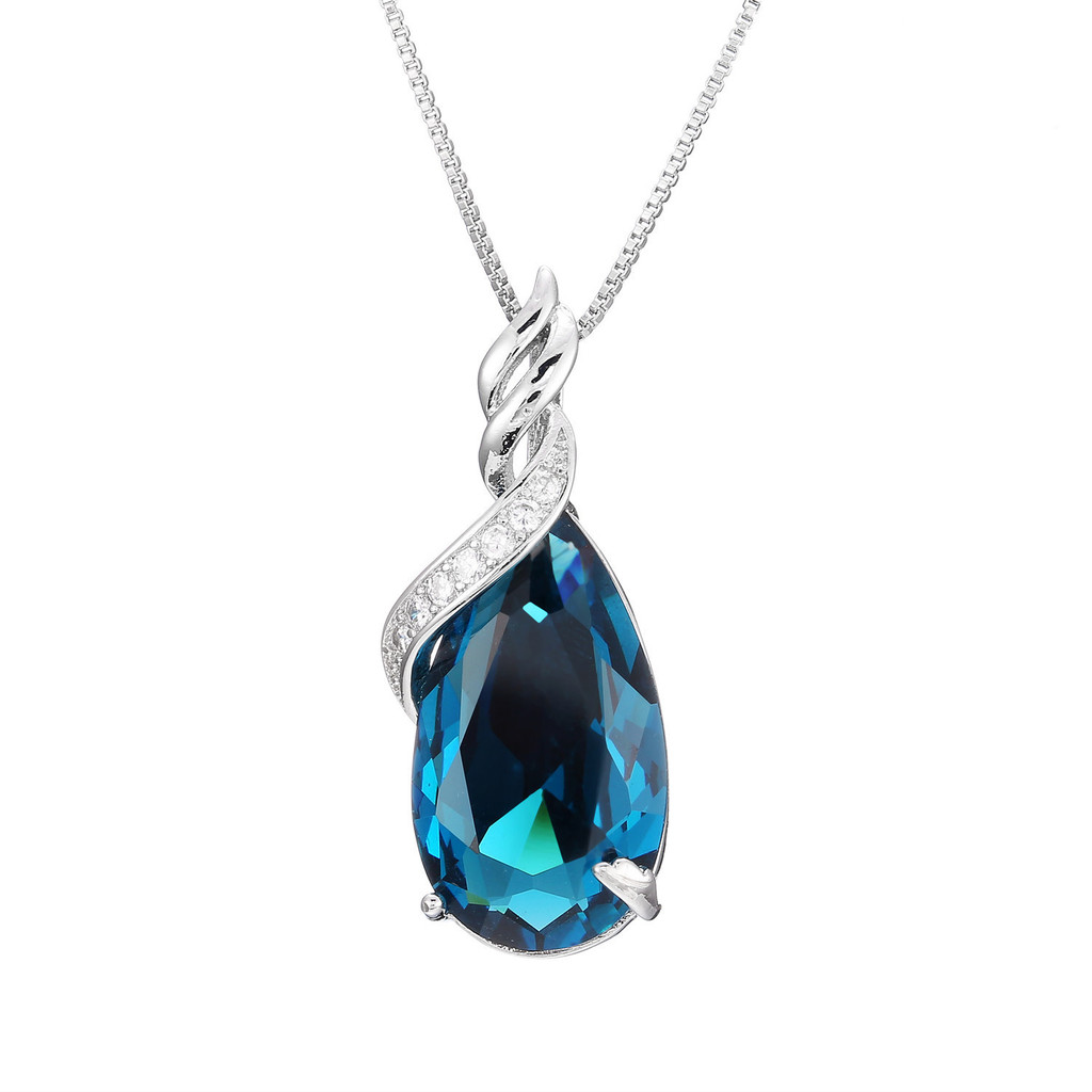 Young Plated 925 เงินแฟชั่นเครื่องประดับ Drop-Shaped Sapphire Sapphire ธรรมชาติ Topaz จี้สร้อยคอจี้ผ