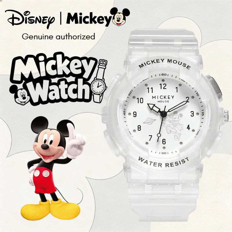 Disney Official Space Mickey Premium Sports Watch Transparent Case Flash Light Luminous TPU Strap Authentic Trend Watch
