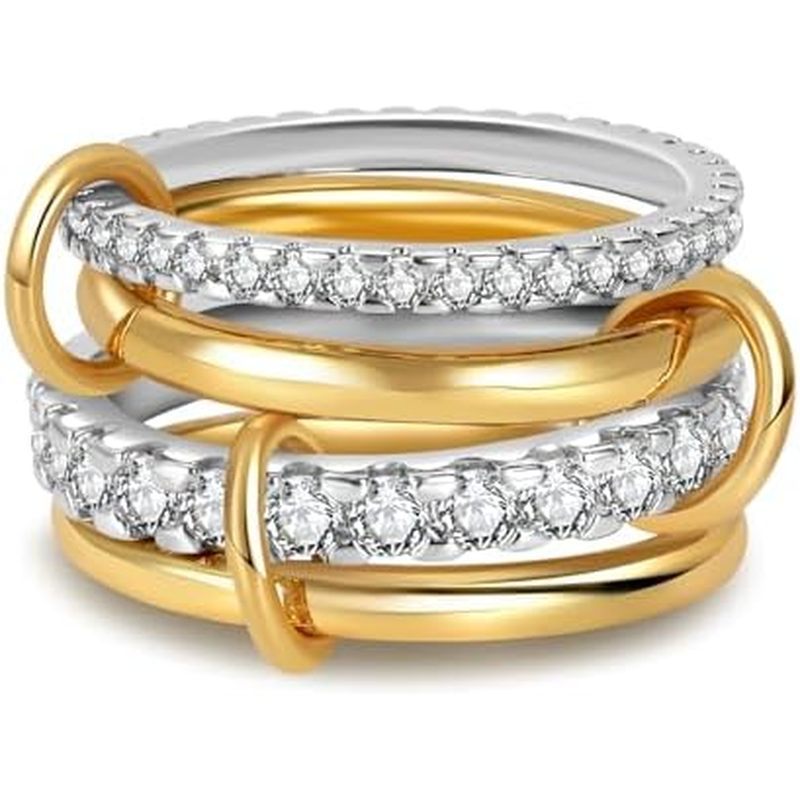 COOSLIM Gold Stackable Rings for Women, 18K Gold Plated Cubic Zirconia Rings, Mixed Metals Stackable