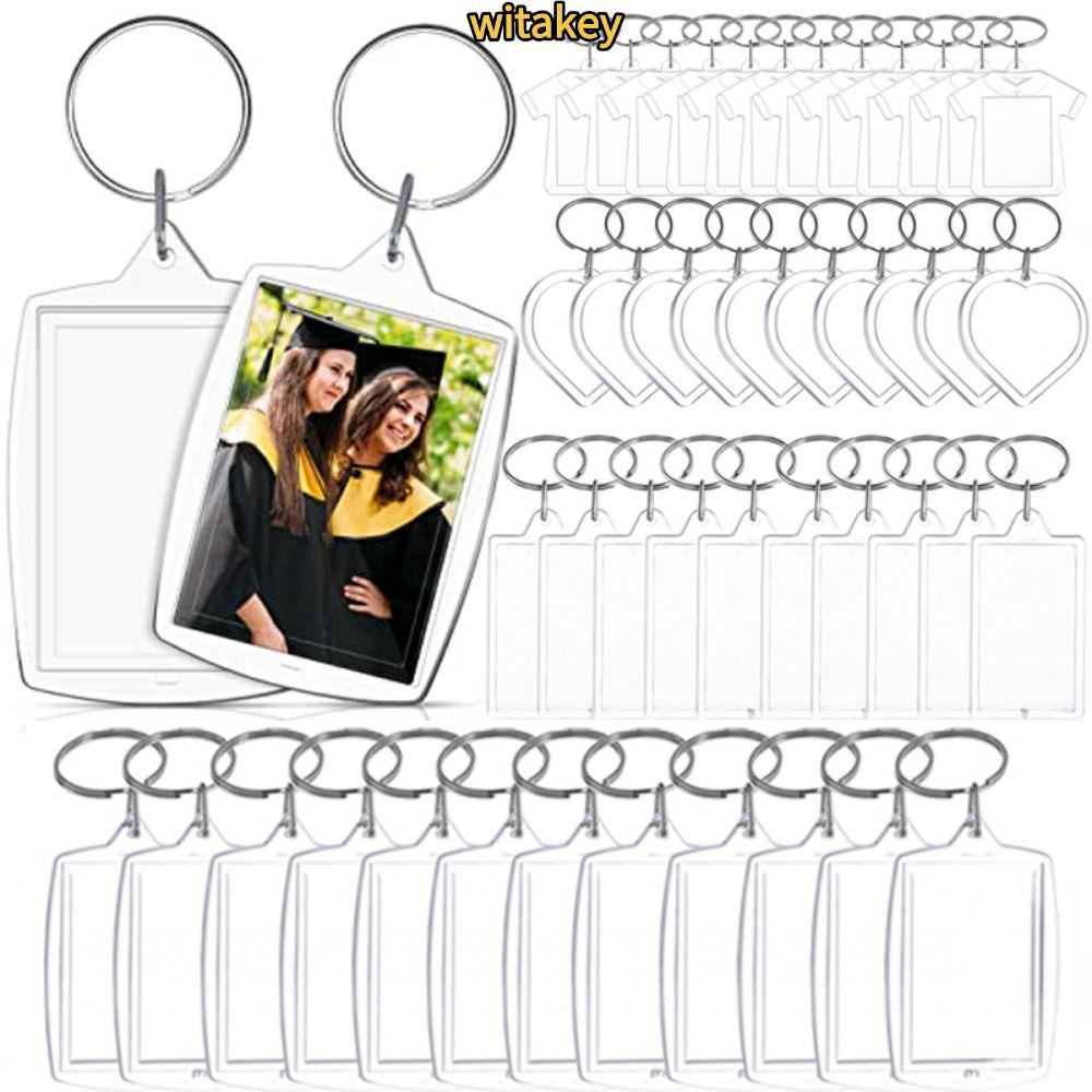 WITATA 5 ชิ้นกรอบรูปพวงกุญแจ,อะคริลิค Snap-In Custom ใส่ Photo Blank พวงกุญแจ,ทนทานจี้พู่ใสพวงกุญแจร