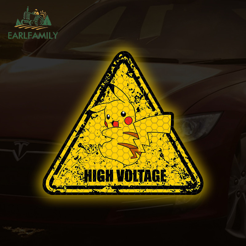 EARLFAMILY Pokemon Pikachu คําเตือนสะท้อนแสง & Mangetic สติกเกอร์รถ Scratch-Proof Caravan กระดานโต้คลื่นไวนิล Decal บุคลิกภาพกันน้ํารถอุปกรณ์เสริม