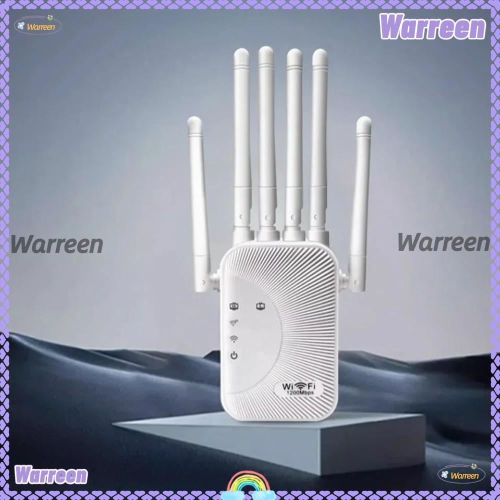 WARREEN Wifi Repeater, พลาสติก 300Mbps/1200Mbps WiFi Extender, แบบพกพา 2.4G 5G 6 เสาอากาศ Dual Band 