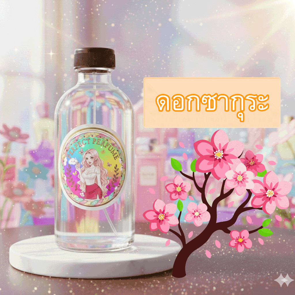 ดอกซากุระ น้ำหอมพร้อมใช้ ปริมาณ 125 ml. แถมฟรีขวดสเปร์ย 10 ml. 1 ขวด ลองดู