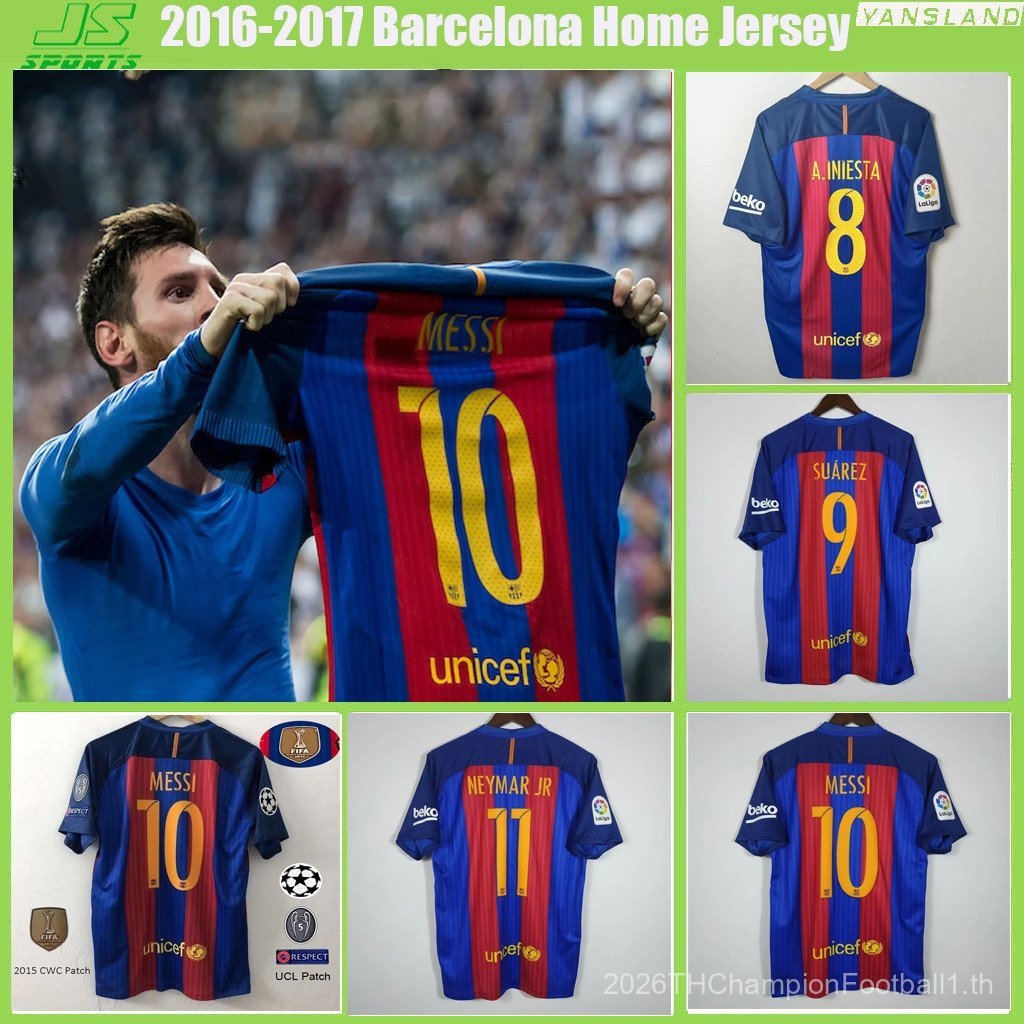 [แขนยาว SSS+ T-shirt] เสื้อยืดย้อนยุค Barcelona 2017-2014/15 เสื้อฟุตบอลแขนยาวสําหรับ Messi SUREZ NE