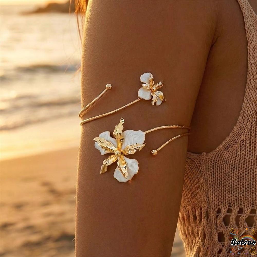 BOLSACF Open Cuff Armlet, Boho Style Adjustable Upper Arm Bracelet, Flower Craft Flower Arm Bracelet