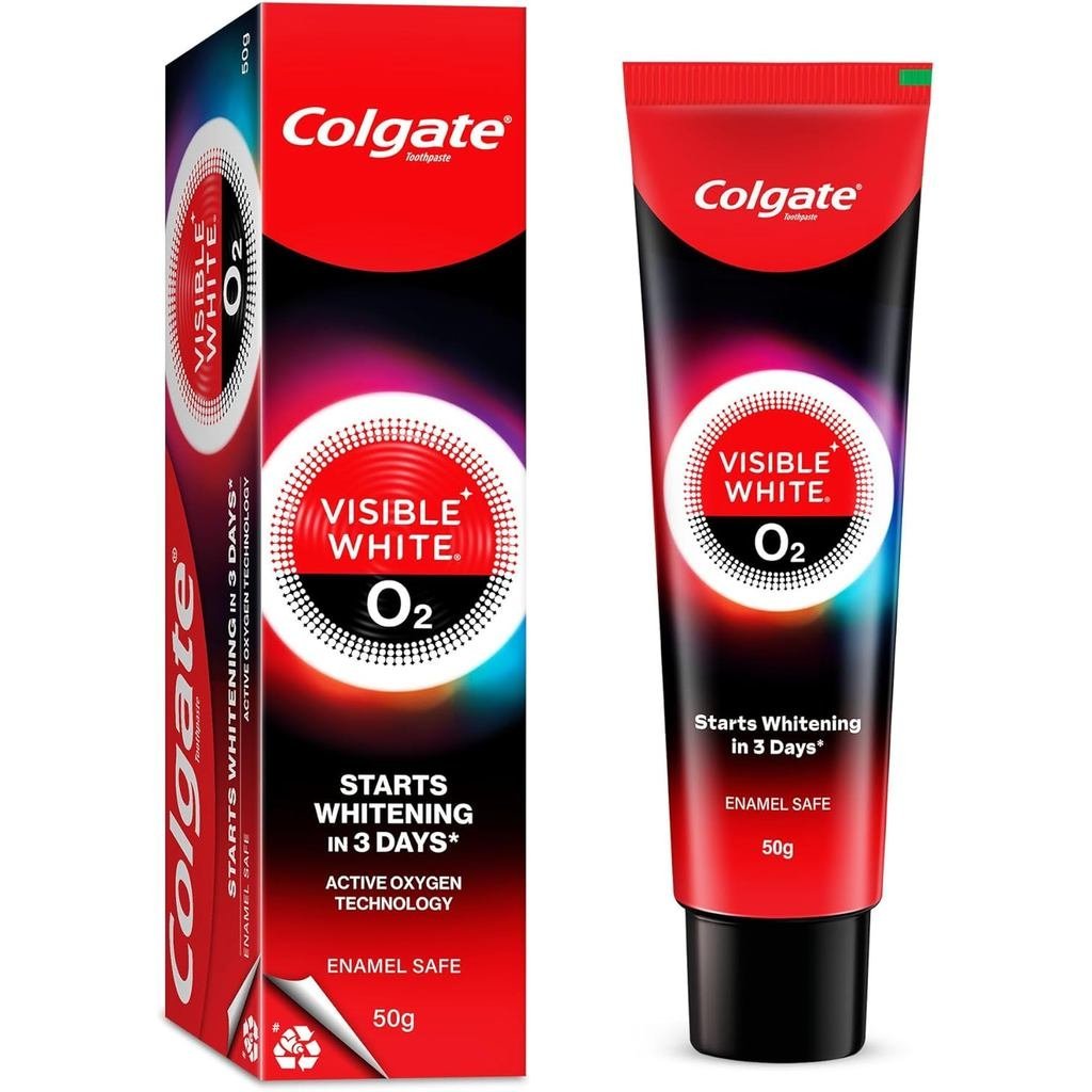 Colgate Visible White O2, ยาสีฟันฟอกสีฟัน (50g/1.7oz) สําหรับฟัน Noiceably Whiter พร้อมเทคโนโลยีแอคท