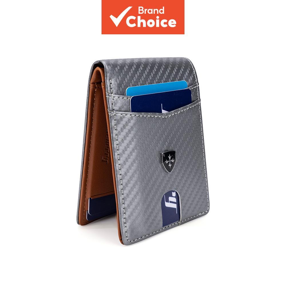 Baellerry Rfid Blocking กระเป๋าสตางค์ผู้ชายสองพับเนื้อคาร์บอนไฟเบอร์,ผู้ถือบัตรเครดิตแบบบางและกระเป๋าเงิน,อลูมิเนียมเคสป้องกันการโจรกรรม