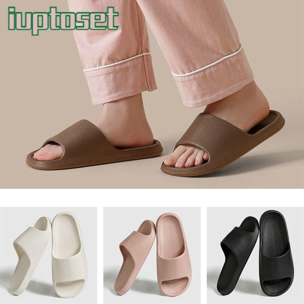 IUPTOSET รองเท้าแตะผู้หญิง, รองเท้าแตะส้นแบน PVC กันลื่น, รองเท้าแตะห้องน้ําน่ารักนุ่มสบายเดินกลางแจ้ง