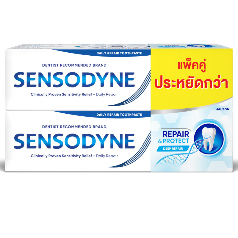 เซ็นโซดายน์ยาสีฟันรีแพร์แอนด์โพรเทคท์ออริจินัล 100ก แพค 2 Sensodyne Repair TP 100g X2 [หมายเลขบาร์โค้ด 8851007260032 ]